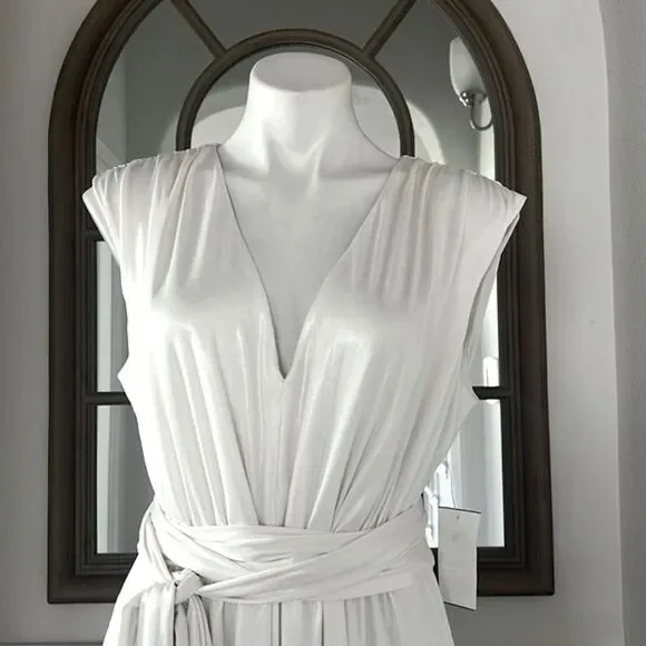 Dress the Population Krista Plunge Neck Side Slit Gown, Ivory, NWT, Size XXL - Picture 9 of 13